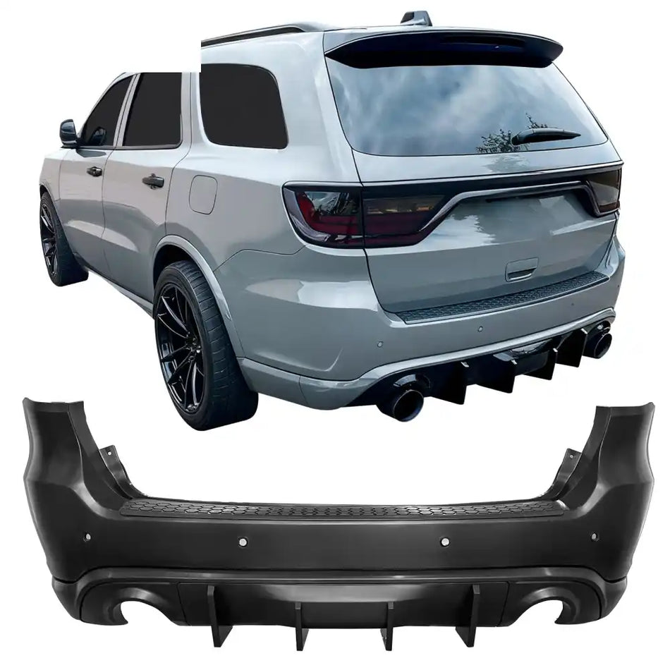 2021-2025 Dodge Durango Rear Bumper Cover W/ V2 Diffuser & Step Plate Rear Bumper Cover: Unpainted Black; Rear Bumper