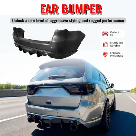 2021-2025 Dodge Durango Rear Bumper Cover W/ V2 Diffuser & Step Plate Rear Bumper Cover: Unpainted Black; Rear Bumper