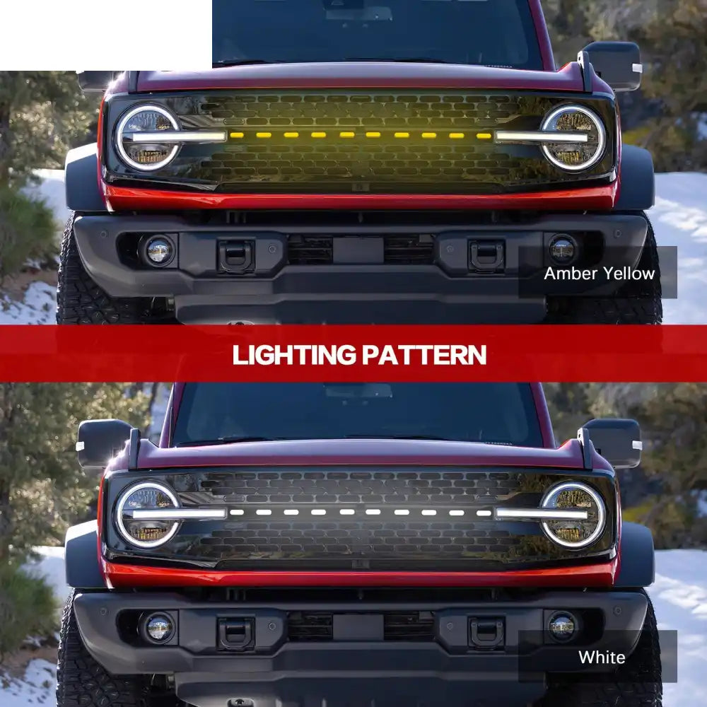 2021-2026 Ford Bronco 2/4 Door Front Bumper Grille Lights Black