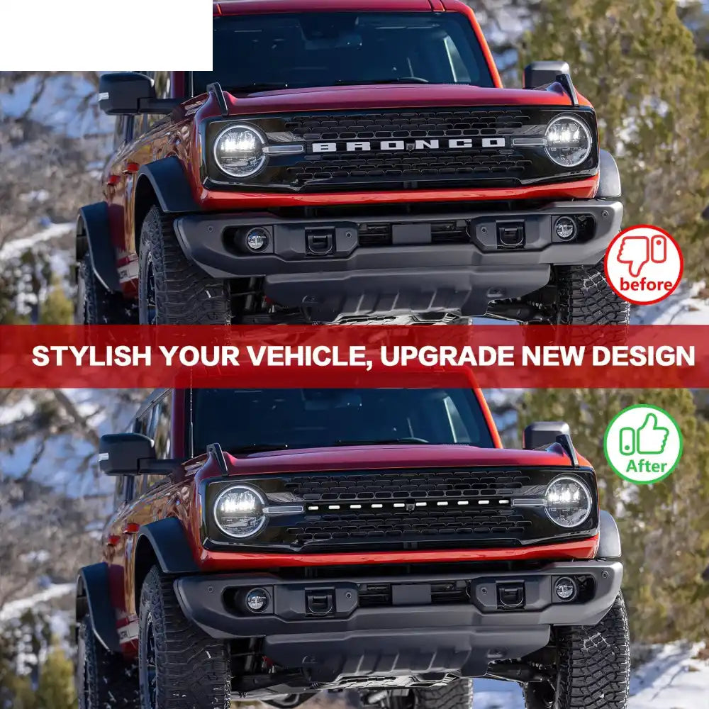 2021-2026 Ford Bronco 2/4 Door Front Bumper Grille Lights Black