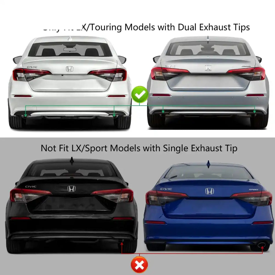 2022-2024 Honda Civic EX Touring Rear Bumper Cover Set + Exhaust Pipe