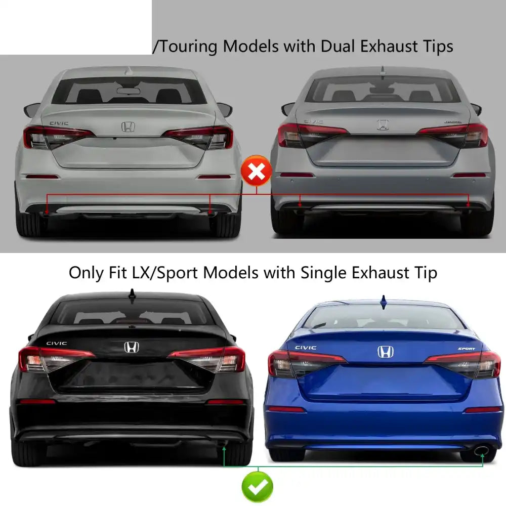 2022-2024 Honda Civic LX Sport Rear Bumper Cover Set + Exhaust Pipe