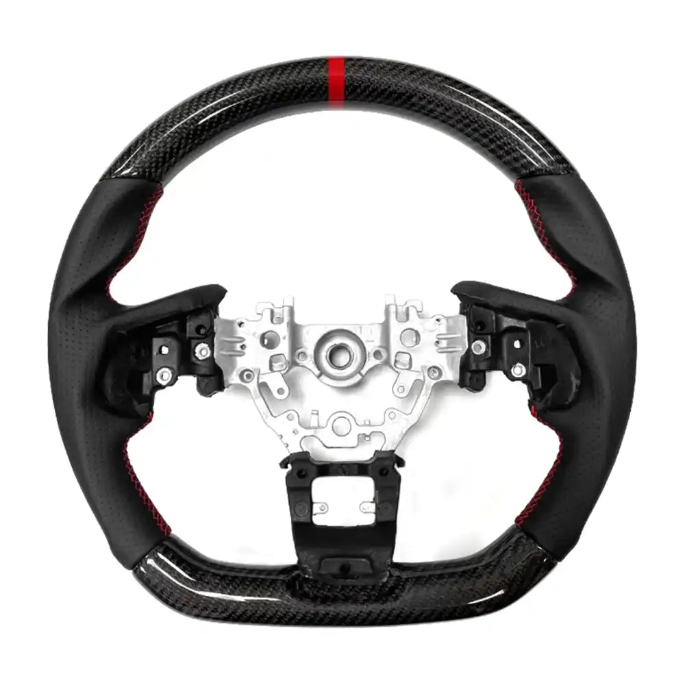 2022-2026 Subaru WRX Steering Wheel CF Leather Carbon Fiber with Red Ring & Perforated Leather Black Red Stitching