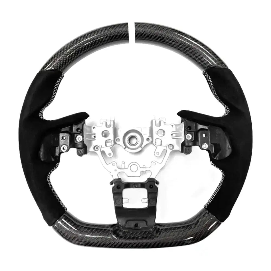 2022-2026 Subaru WRX Steering Wheel CF Leather Carbon Fiber with White Ring & Synthetic Suede & Indicator / Carbon Fiber