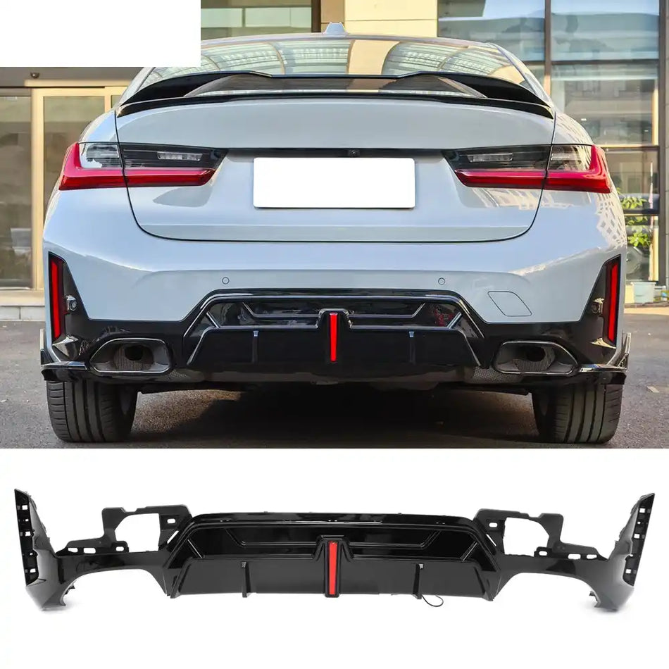 2023-2026 BMW G20 LCI 3-Series 320/330 with M Sport Bumper & M340i/M340i xDrive IKON Style Gloss Black Rear Bumper Lip