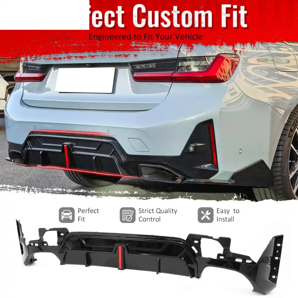 2023-2026 BMW G20 LCI 3-Series 320/330 with M Sport Bumper & M340i/M340i xDrive IKON Style Gloss Black Rear Bumper Lip