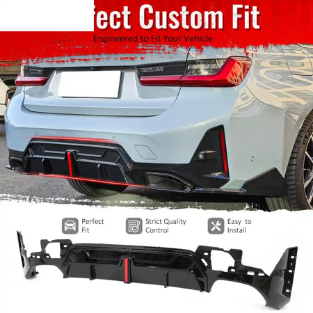 2023-2026 BMW G20 LCI 3-Series 320/330 with M Sport Bumper & M340i/M340i xDrive IKON Style Gloss Black Rear Bumper Lip