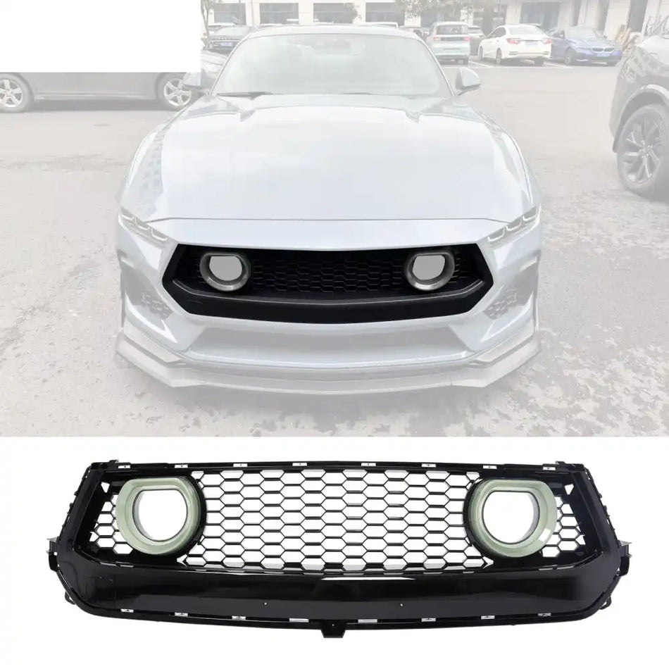 2024-2026 Ford Mustang Front Upper LED Grille Gloss Black ABS V1 Style
