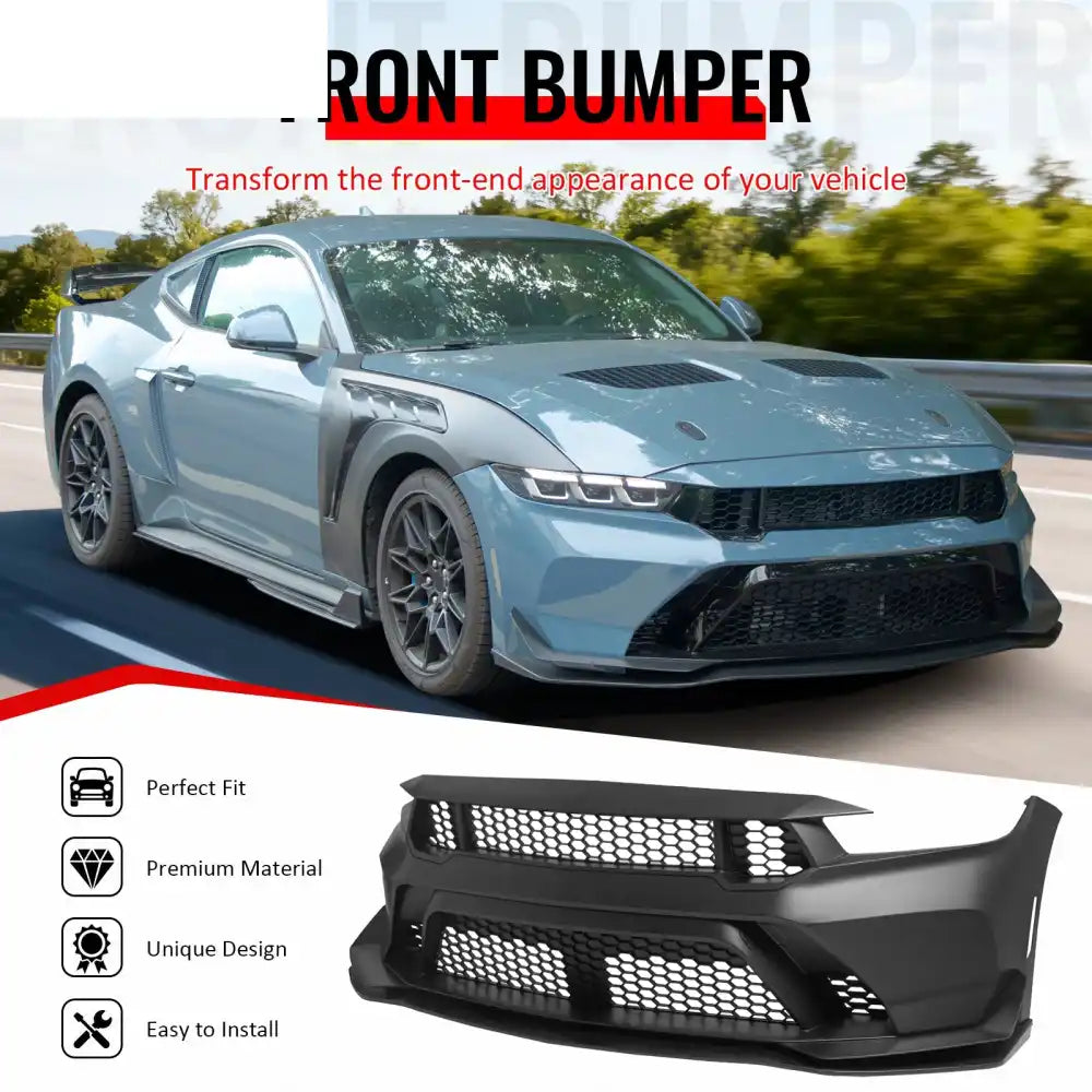 2024-2026 Ford Mustang GTD Style Front Bumper Cover w/ Matte Black Lip