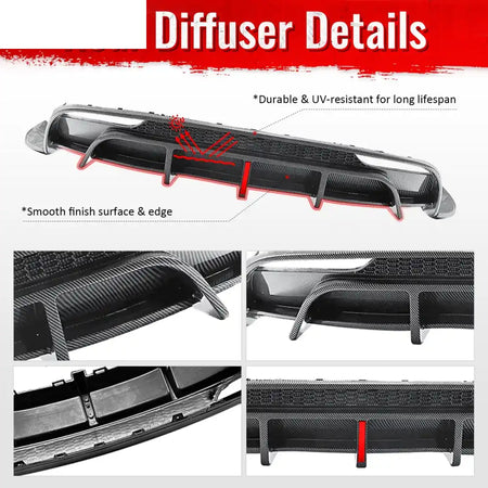 2024-2026 Tesla Model 3 5PCS Rear Bumper Lip Diffuser W/LED Light Lower Valance Exterior Auto Parts Painted Carbon