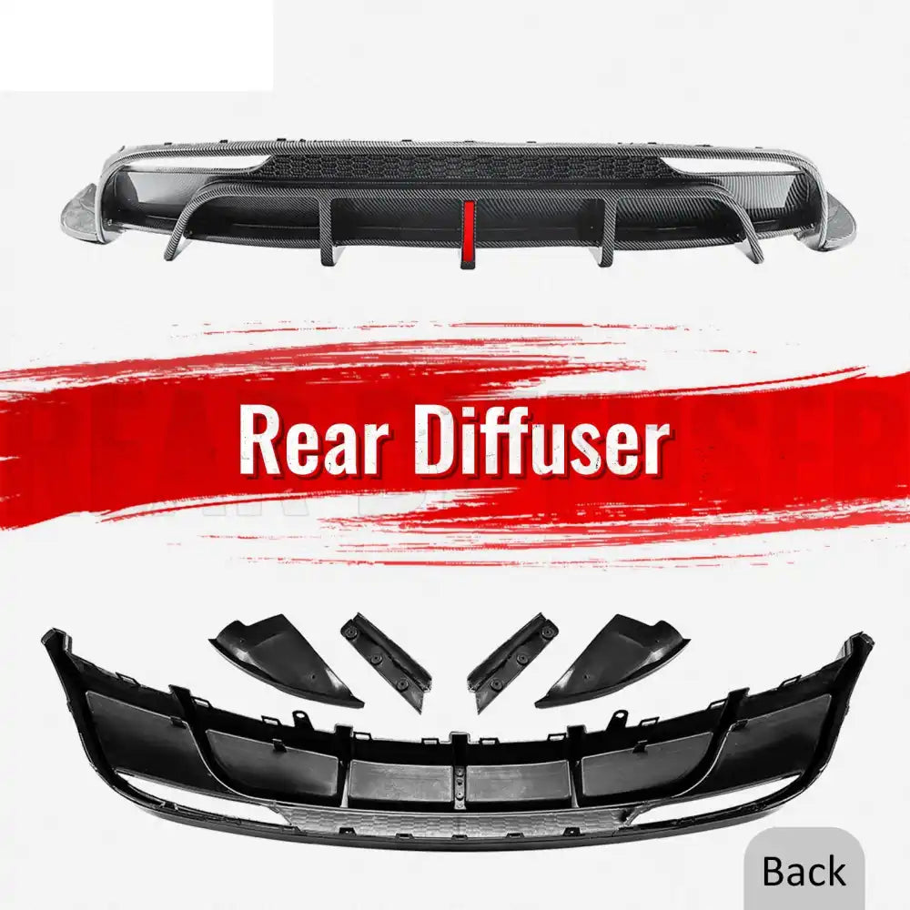 2024-2026 Tesla Model 3 5PCS Rear Bumper Lip Diffuser W/LED Light Lower Valance Exterior Auto Parts Painted Carbon