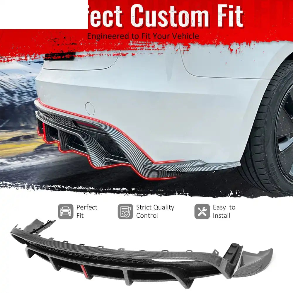 2024-2026 Tesla Model 3 5PCS Rear Bumper Lip Diffuser W/LED Light Lower Valance Exterior Auto Parts Painted Carbon