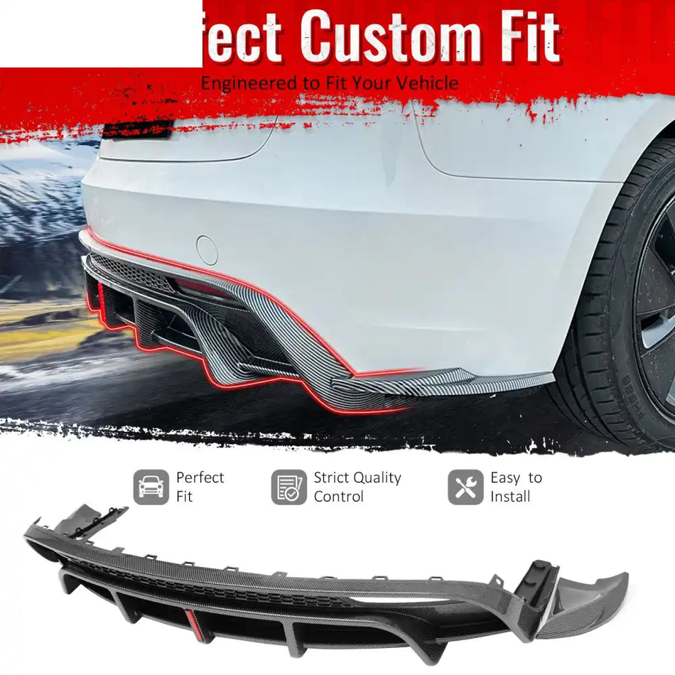 2024-2026 Tesla Model 3 5PCS Rear Bumper Lip Diffuser W/LED Light Lower Valance Exterior Auto Parts Painted Carbon