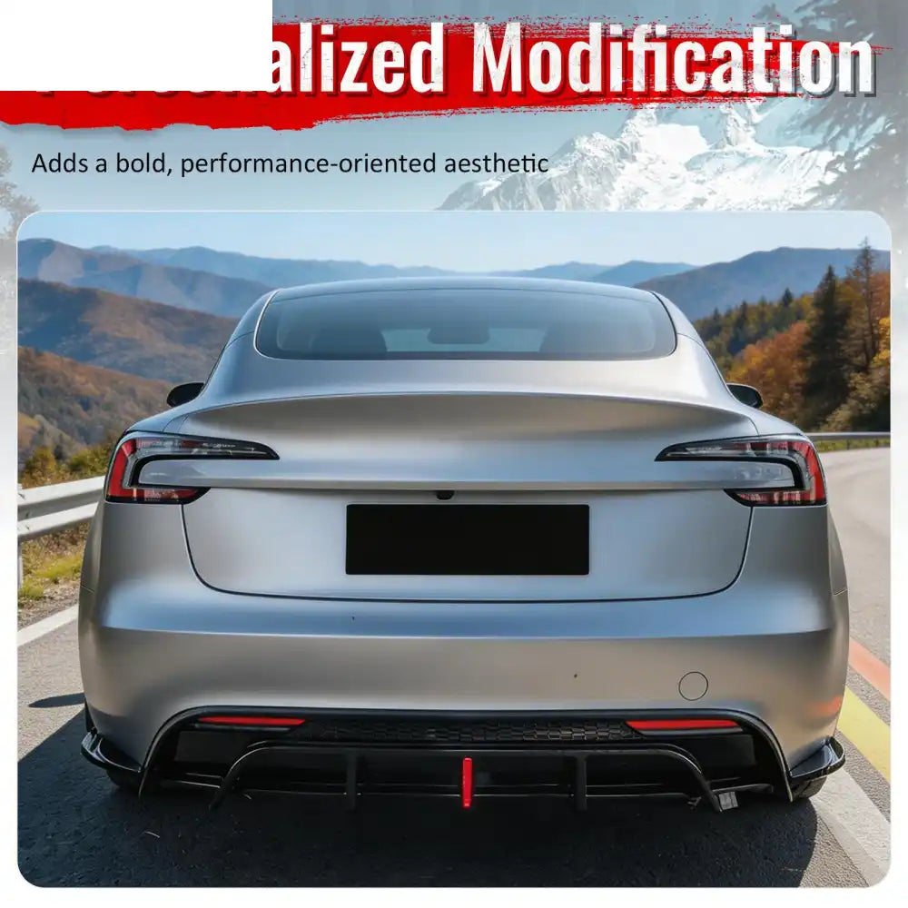 2024-2026 Tesla Model 3 5PCS Rear Bumper Lip Diffuser W/LED Light Lower Valance Exterior Auto Parts Painted Gloss Black