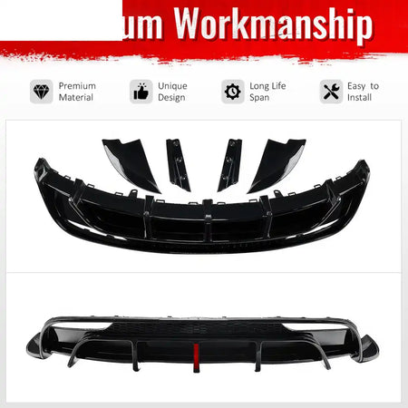 2024-2026 Tesla Model 3 5PCS Rear Bumper Lip Diffuser W/LED Light Lower Valance Exterior Auto Parts Painted Gloss Black