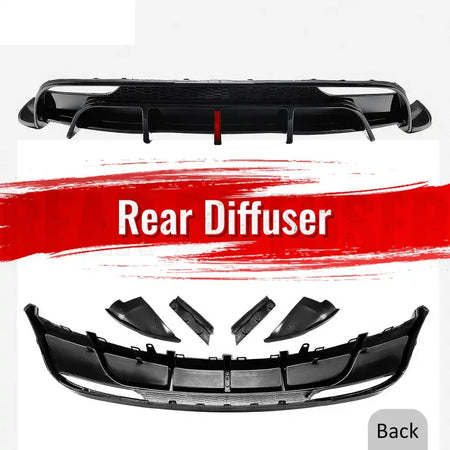 2024-2026 Tesla Model 3 5PCS Rear Bumper Lip Diffuser W/LED Light Lower Valance Exterior Auto Parts Painted Gloss Black