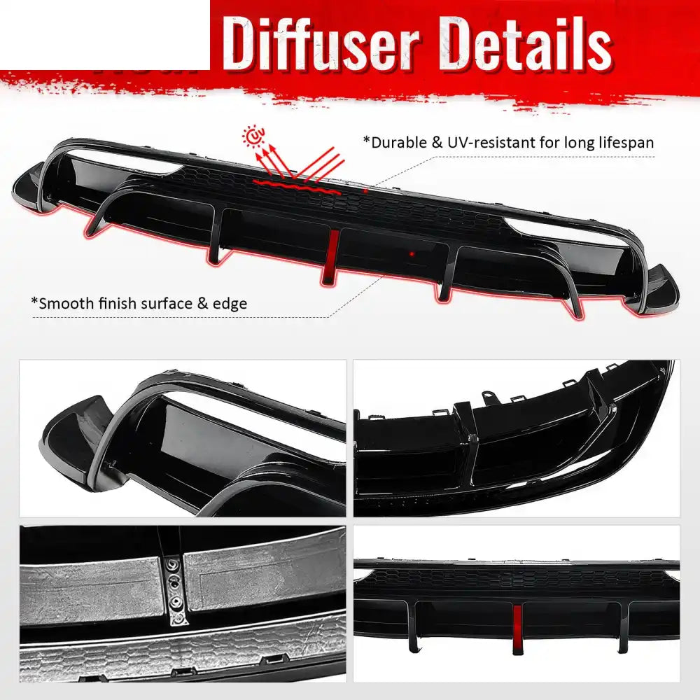 2024-2026 Tesla Model 3 5PCS Rear Bumper Lip Diffuser W/LED Light Lower Valance Exterior Auto Parts Painted Gloss Black