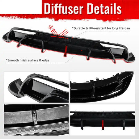 2024-2026 Tesla Model 3 5PCS Rear Bumper Lip Diffuser W/LED Light Lower Valance Exterior Auto Parts Painted Gloss Black
