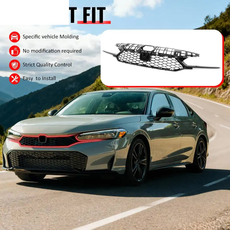 2025-2026 Honda Civic Gloss Black Type R Front Bumper Upper Grille ABS Gloss Black