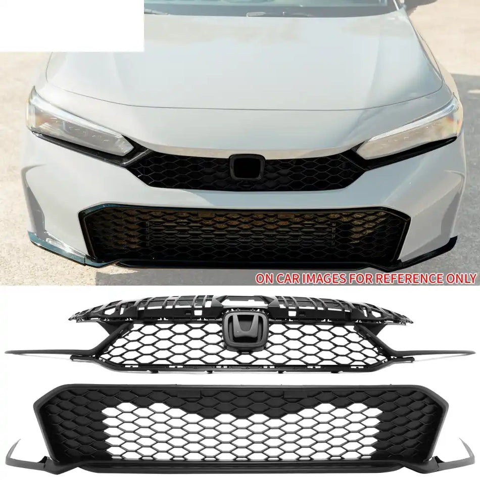 2025-2026 Honda Civic Matte Black Type R Front Lower Upper Grilles ABS Matte Black