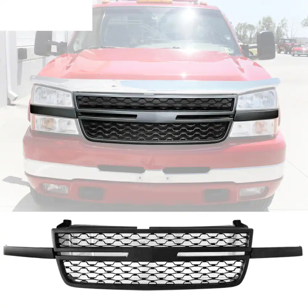 Car Grill for 2005-2007 Chevy Silverado 1500 2500HD 3500 Mesh Style Grille Matte Black / Mesh