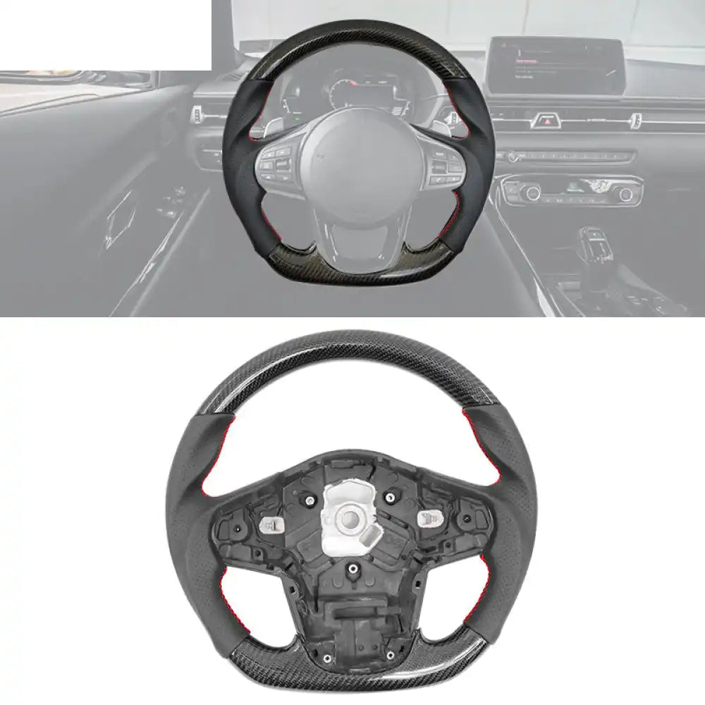 Carbon Fiber Steering Wheel for 2020-2026 Toyota Supra Leather With Red Stitch