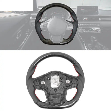 Carbon Fiber Steering Wheel for 2020-2026 Toyota Supra Leather With Red Stitch