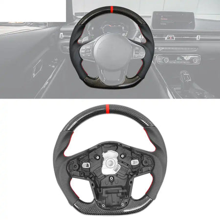 Carbon Fiber Steering Wheel for 2020-2026 Toyota Supra Leather with Red Stitch and Stripe