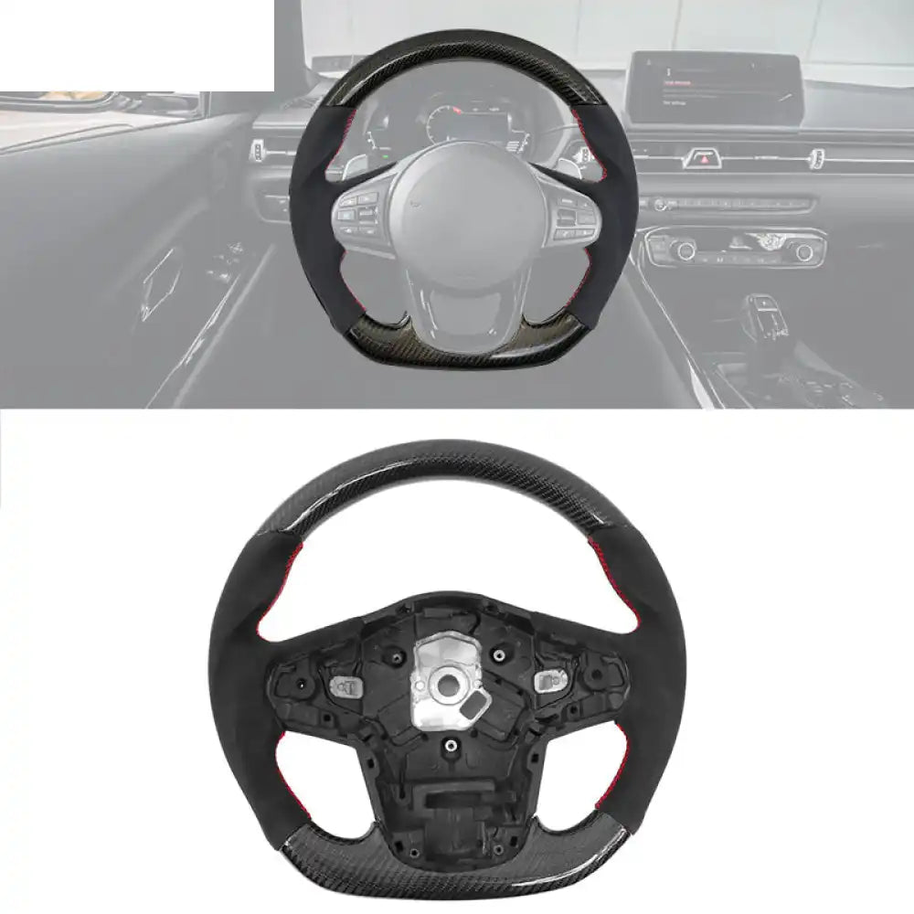 Carbon Fiber Steering Wheel for 2020-2026 Toyota Supra Synthetic Suede with Red Stitch