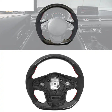 Carbon Fiber Steering Wheel for 2020-2026 Toyota Supra Synthetic Suede with Red Stitch