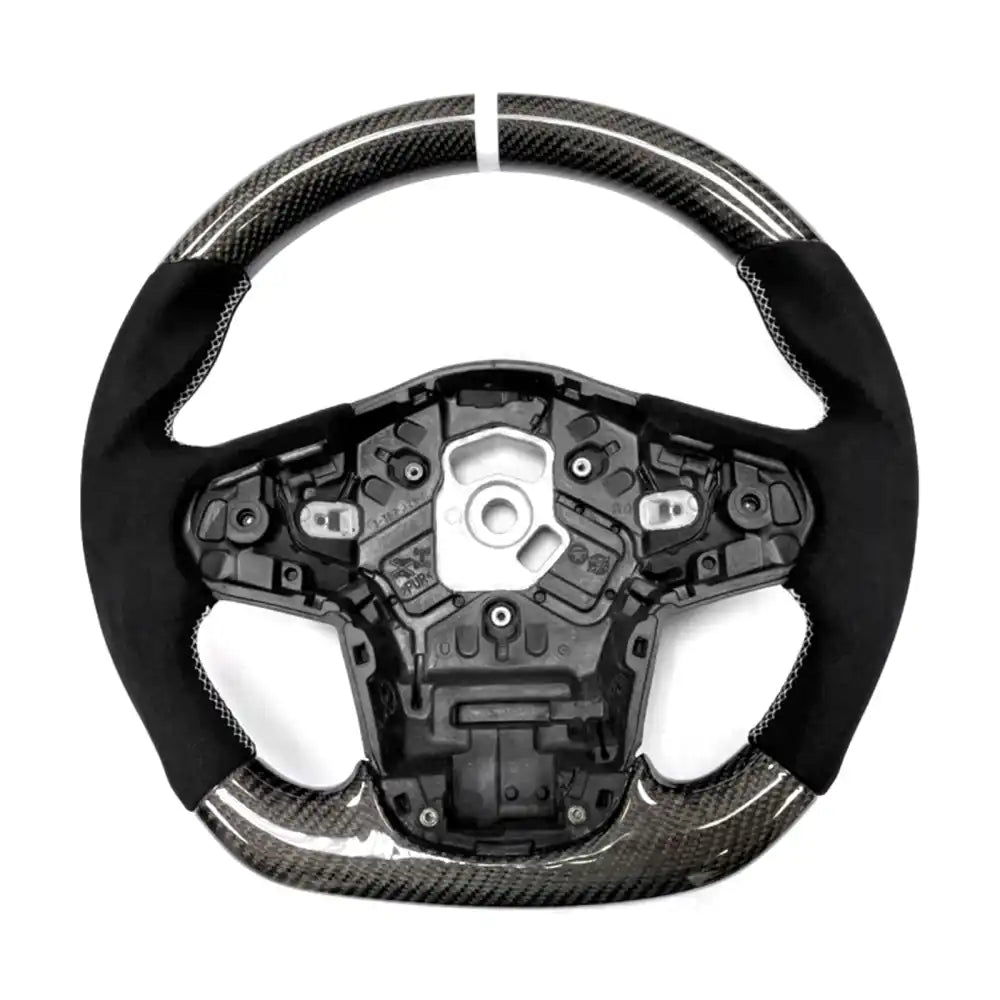 Carbon Fiber Steering Wheel for 2020-2026 Toyota Supra Synthetic Suede with White Stitch and Stripe