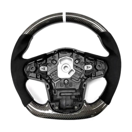 Carbon Fiber Steering Wheel for 2020-2026 Toyota Supra Synthetic Suede with White Stitch and Stripe