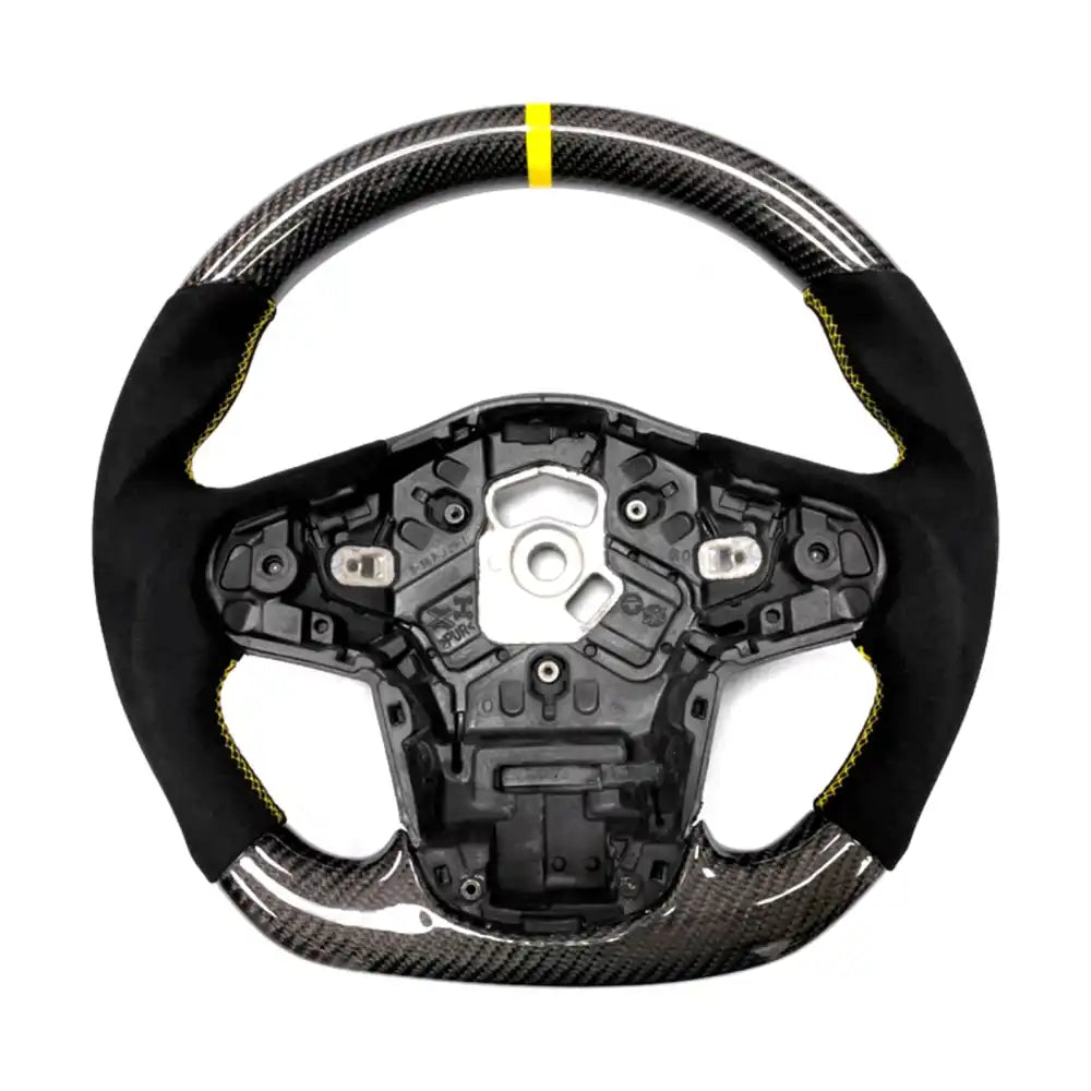 Carbon Fiber Steering Wheel for 2020-2026 Toyota Supra Synthetic Suede with Yellow Stitch and Stripe