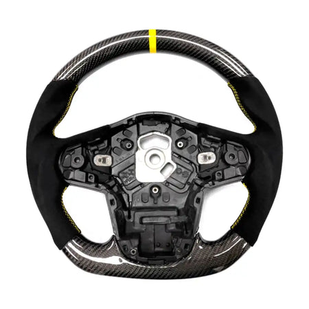 Carbon Fiber Steering Wheel for 2020-2026 Toyota Supra Synthetic Suede with Yellow Stitch and Stripe