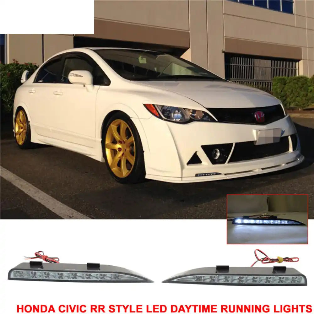 Fits 06-11 Civic Mugen RR Front Bumper + Fender Flare + LED DRL Lights