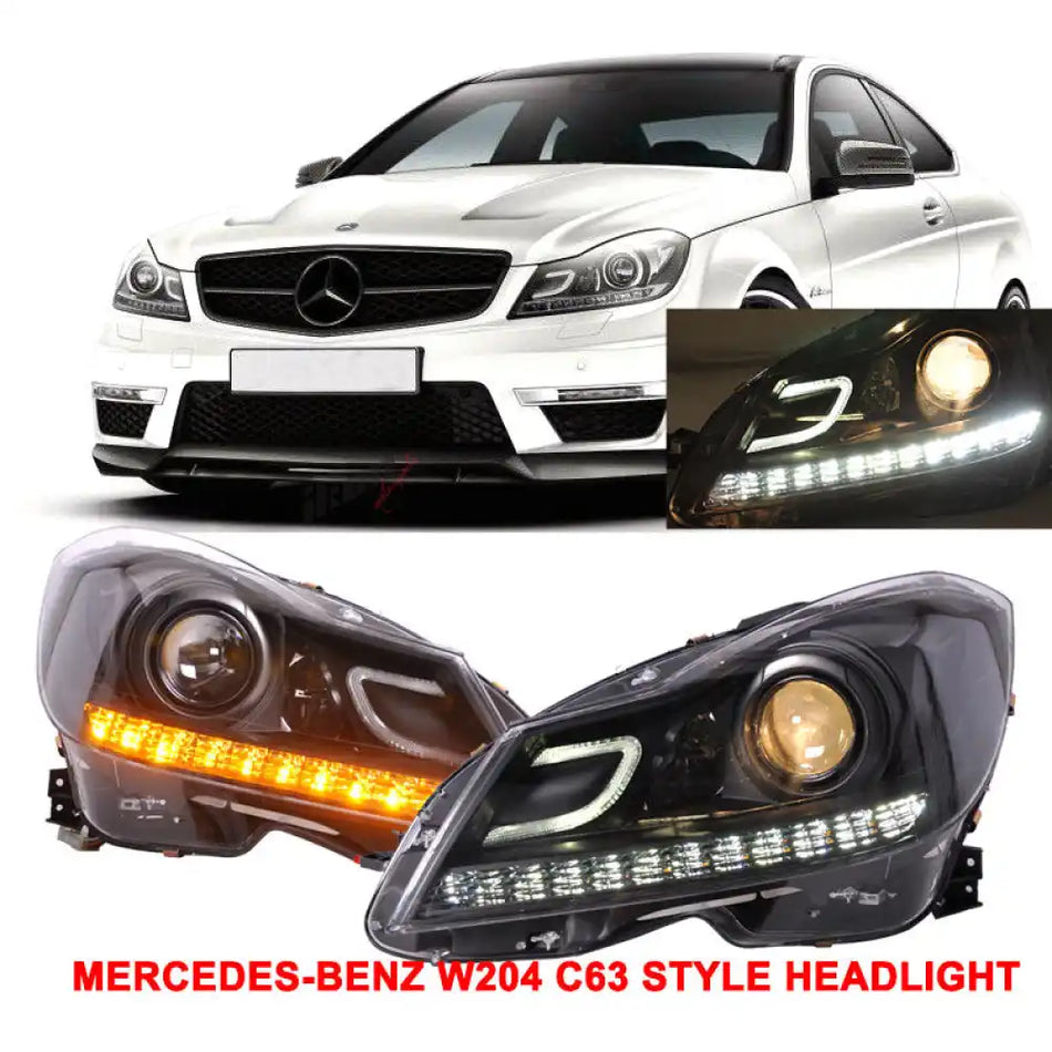 Fits 08-11 Mercedes W204 C-Class C63 Hood + Projector Headlight CF