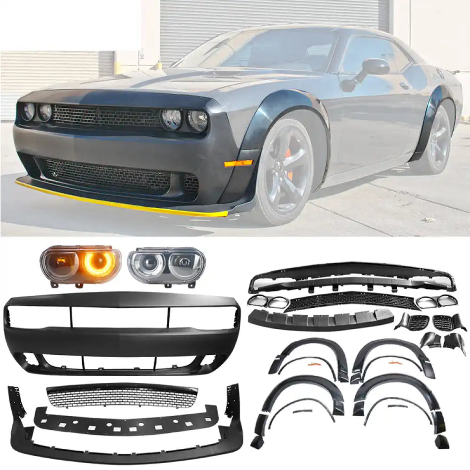 Fits 08-14 Challenger Front Bumper Lip Fender Flare Headlights