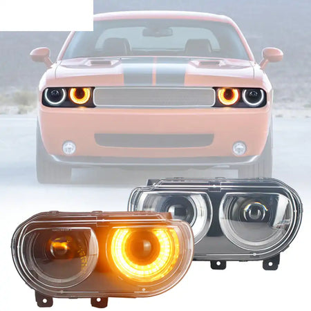 Fits 08-14 Dodge Challenger Headlights w/ Sequentail Dual Beam