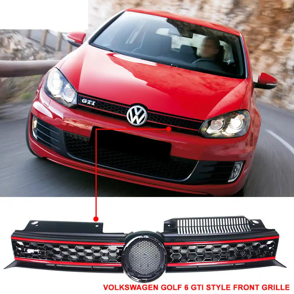 Fits 10-14 Golf MK6 Mesh GTI Black Red Front Grille Logo Base - ABS