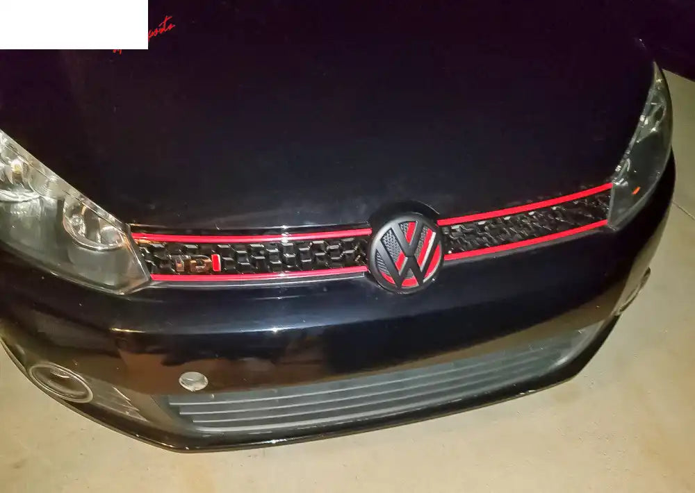 Fits 10-14 Golf MK6 Mesh GTI Black Red Front Grille Logo Base - ABS