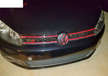 Fits 10-14 Golf MK6 Mesh GTI Black Red Front Grille Logo Base - ABS