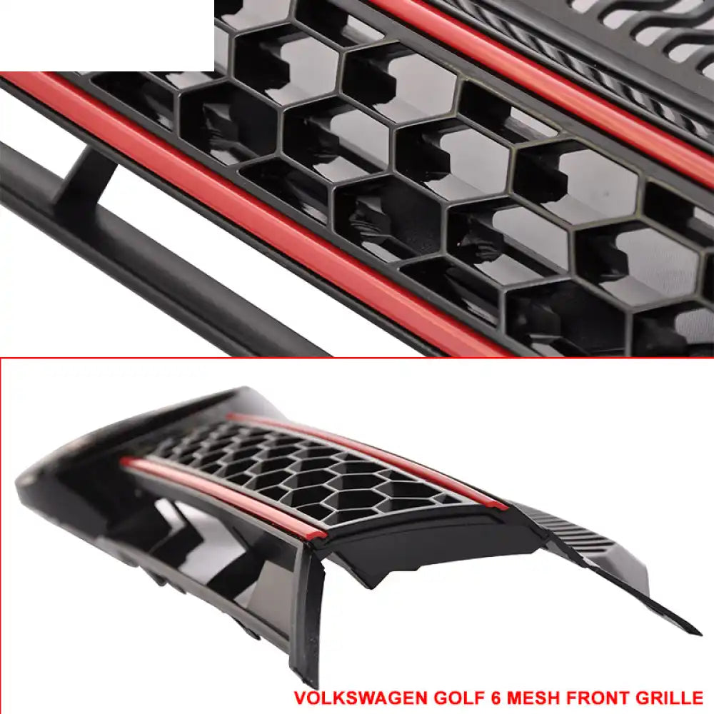 Fits 10-14 Golf MK6 Mesh GTI Black Red Front Grille Logo Base - ABS