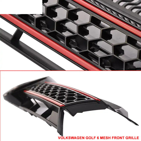 Fits 10-14 Golf MK6 Mesh GTI Black Red Front Grille Logo Base - ABS