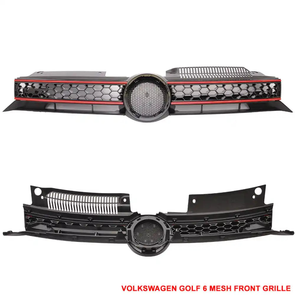 Fits 10-14 Golf MK6 Mesh GTI Black Red Front Grille Logo Base - ABS