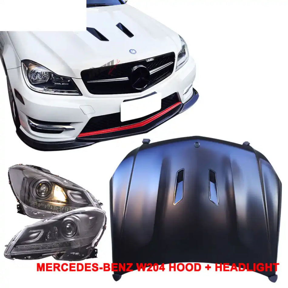 Fits 12-14 W204 C-Class Black Series CF Hood + Projector DRL Headlight