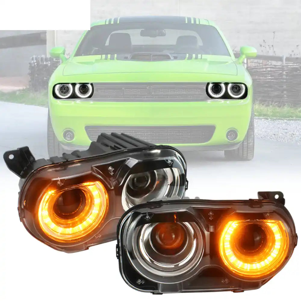 Fits 15-23 Dodge Challenger Sequential LED Halo DRL Headlights