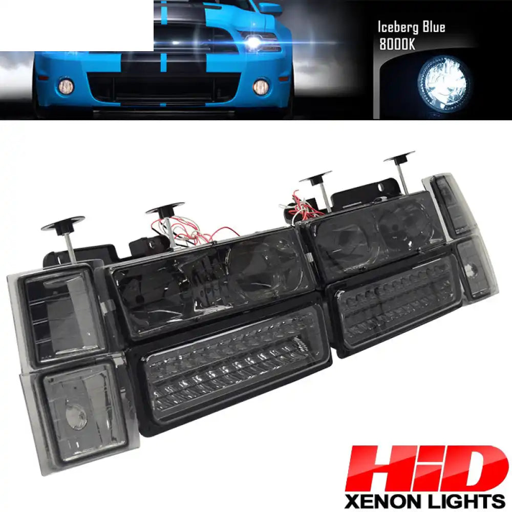 Fits 92-94 Blazer Smoked Lens Headlights Corner LED Bumper Light 8Pc
