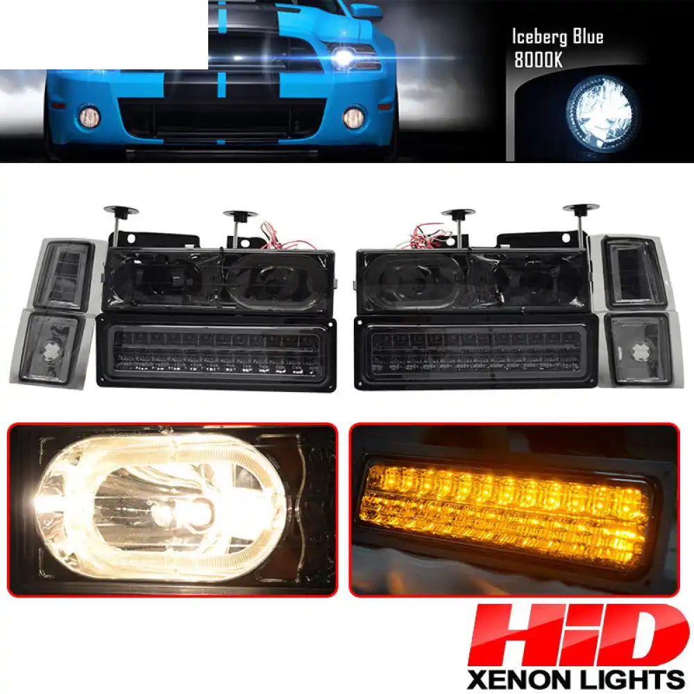 Fits 92-94 Blazer Smoked Lens Headlights Corner LED Bumper Light 8Pc