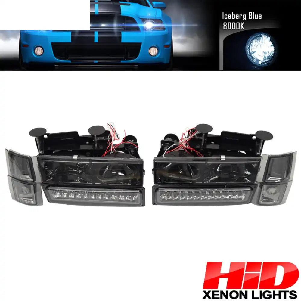 Fits 92-94 Blazer Smoked Lens Headlights Corner LED Bumper Light 8Pc
