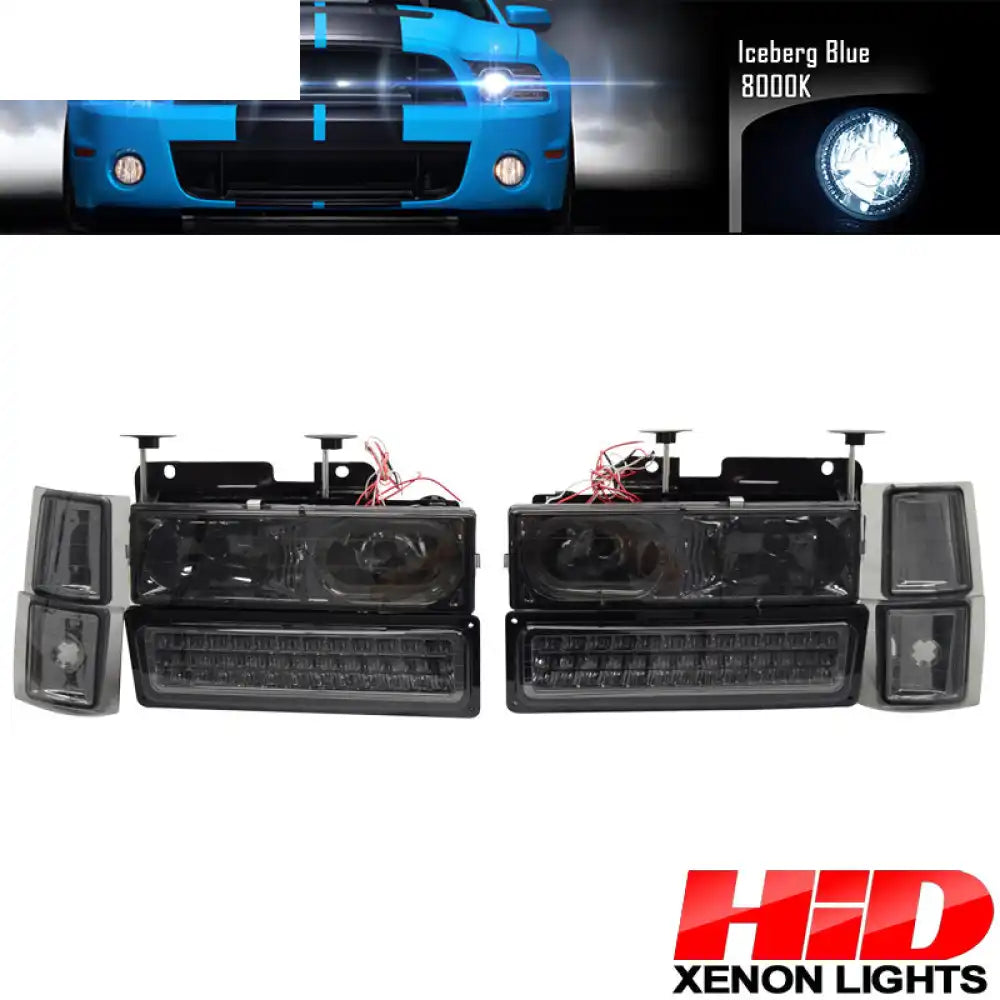 Fits 92-99 Chevy C10 Yukon Headlight Corner LED Bumper Lamp Smoked 8Pc
